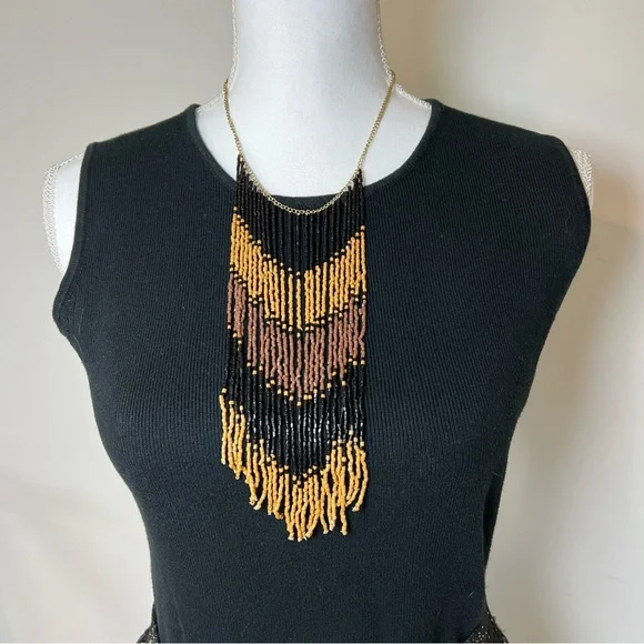 Handmade Artisan Ombre Seed Bead Necklace Bohemian Fringe Black/Brown/Yellow ✨🤎 - Picture 8 of 8
